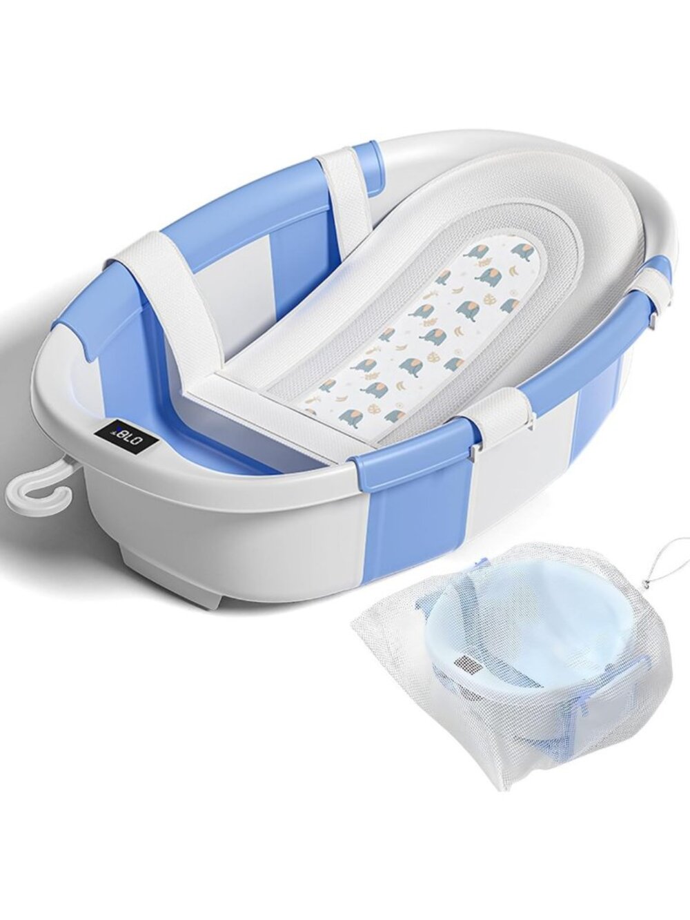 Portable Collapsible Baby Bathtub with Soft Cushion & Thermometer, 0-36 Months